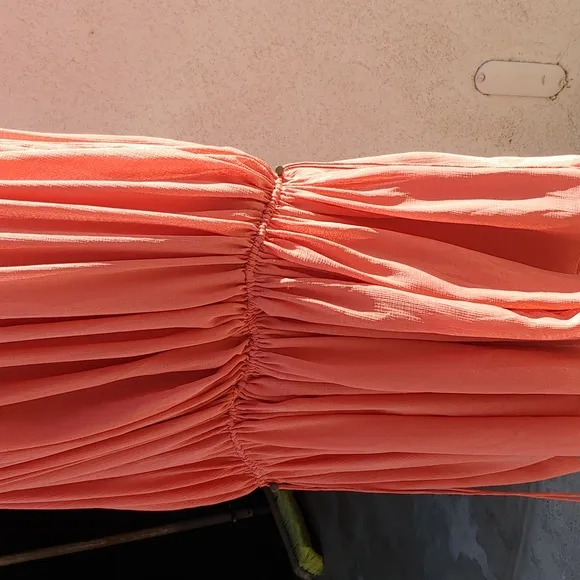 Free People One Shoulder Gathered Mini Summer Dress in Peach Orange size Large