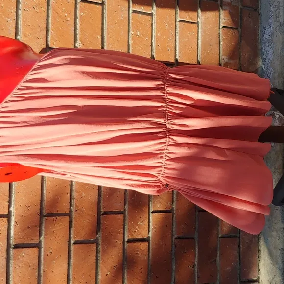Free People One Shoulder Gathered Mini Summer Dress in Peach Orange size Large