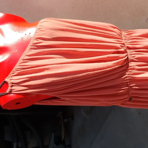 Free People One Shoulder Gathered Mini Summer Dress in Peach Orange size Large