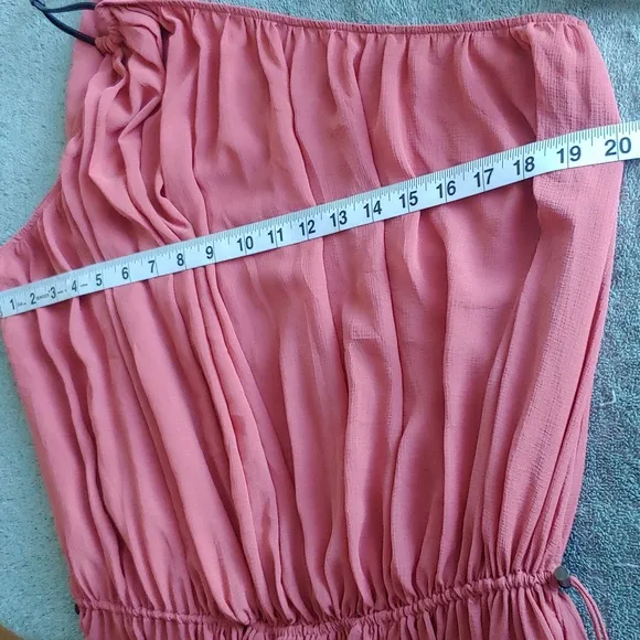 Free People One Shoulder Gathered Mini Summer Dress in Peach Orange size Large