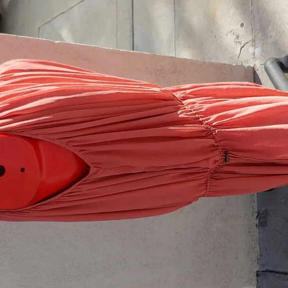 Free People One Shoulder Gathered Mini Summer Dress in Peach Orange size Large
