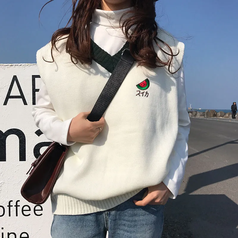 Fruit Japanese embroidery sweater vest