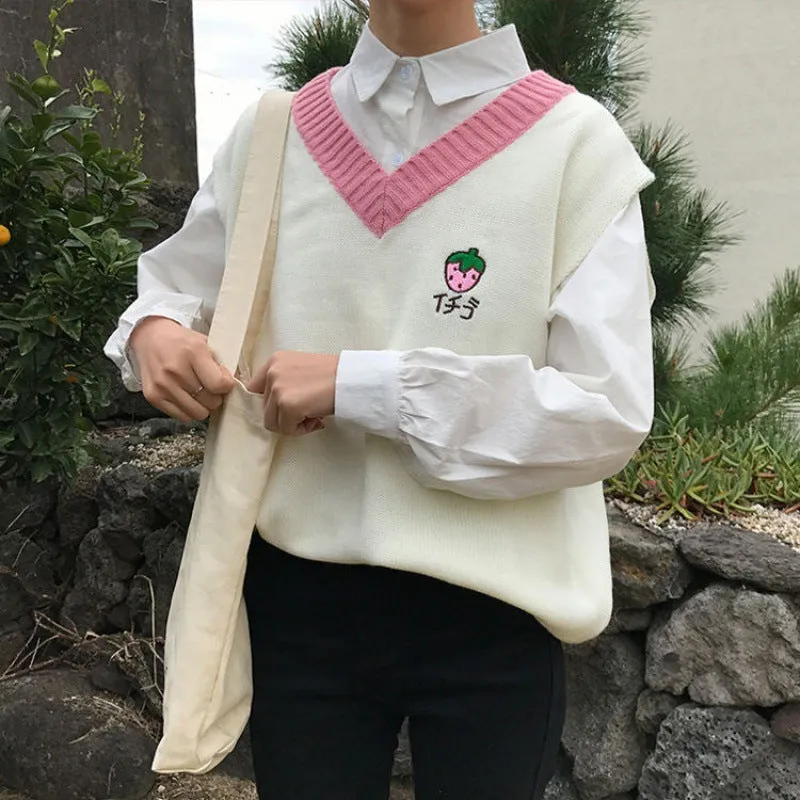 Fruit Japanese embroidery sweater vest