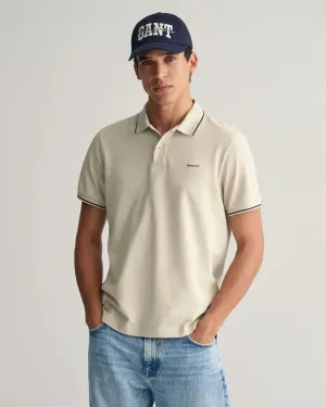 Gant Men Beige Solid Polo Collar Short Sleeves T-Shirt