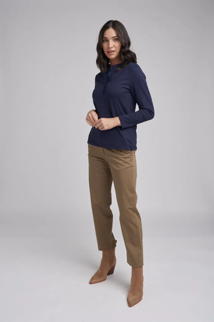 Goondiwindi Cotton Frill Collar Plain Long Sleeve Top - 2 Colours