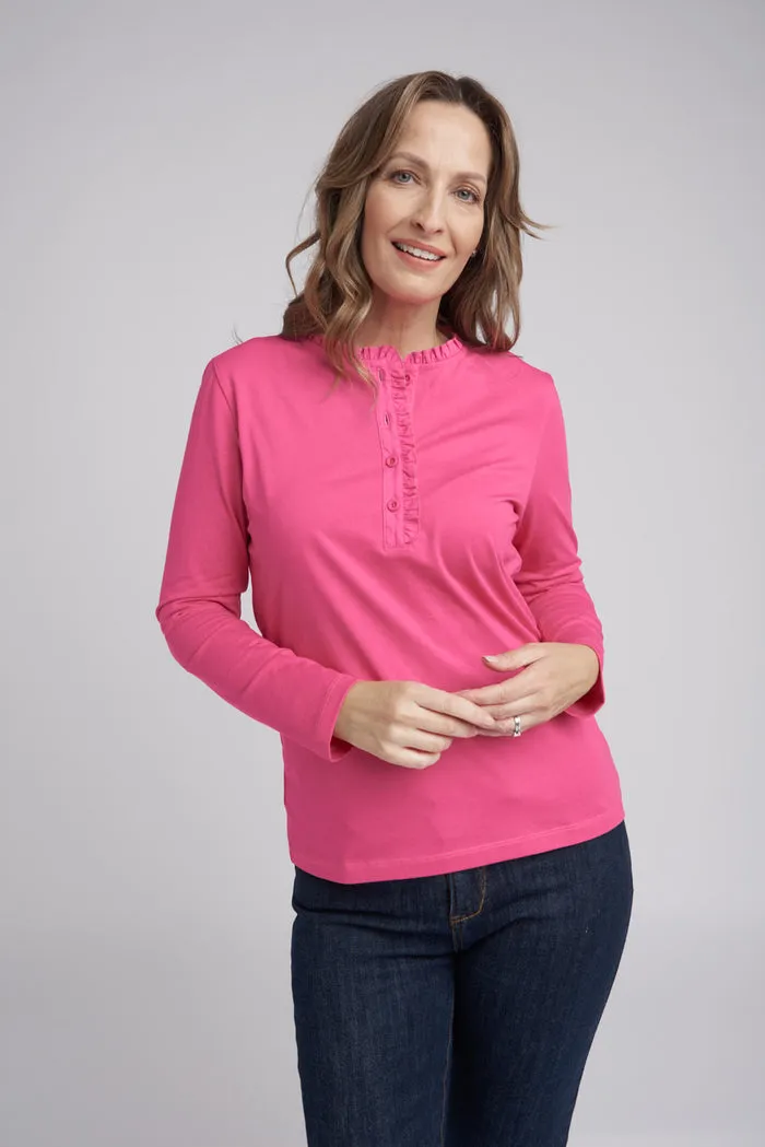 Goondiwindi Cotton Frill Collar Plain Long Sleeve Top - 2 Colours