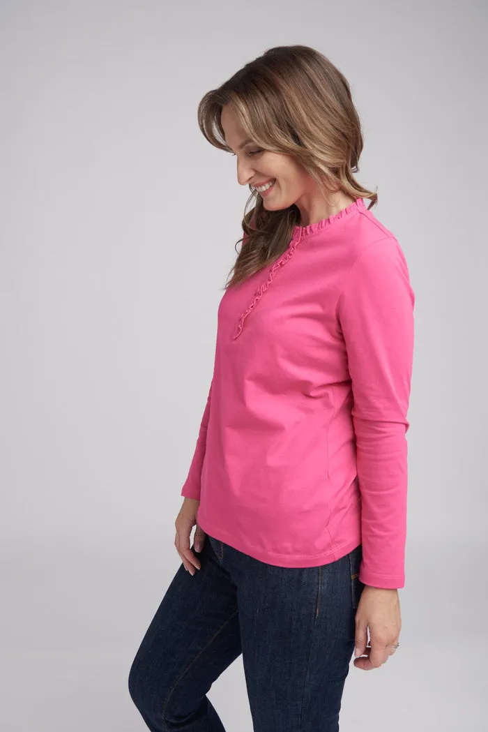 Goondiwindi Cotton Frill Collar Plain Long Sleeve Top - 2 Colours