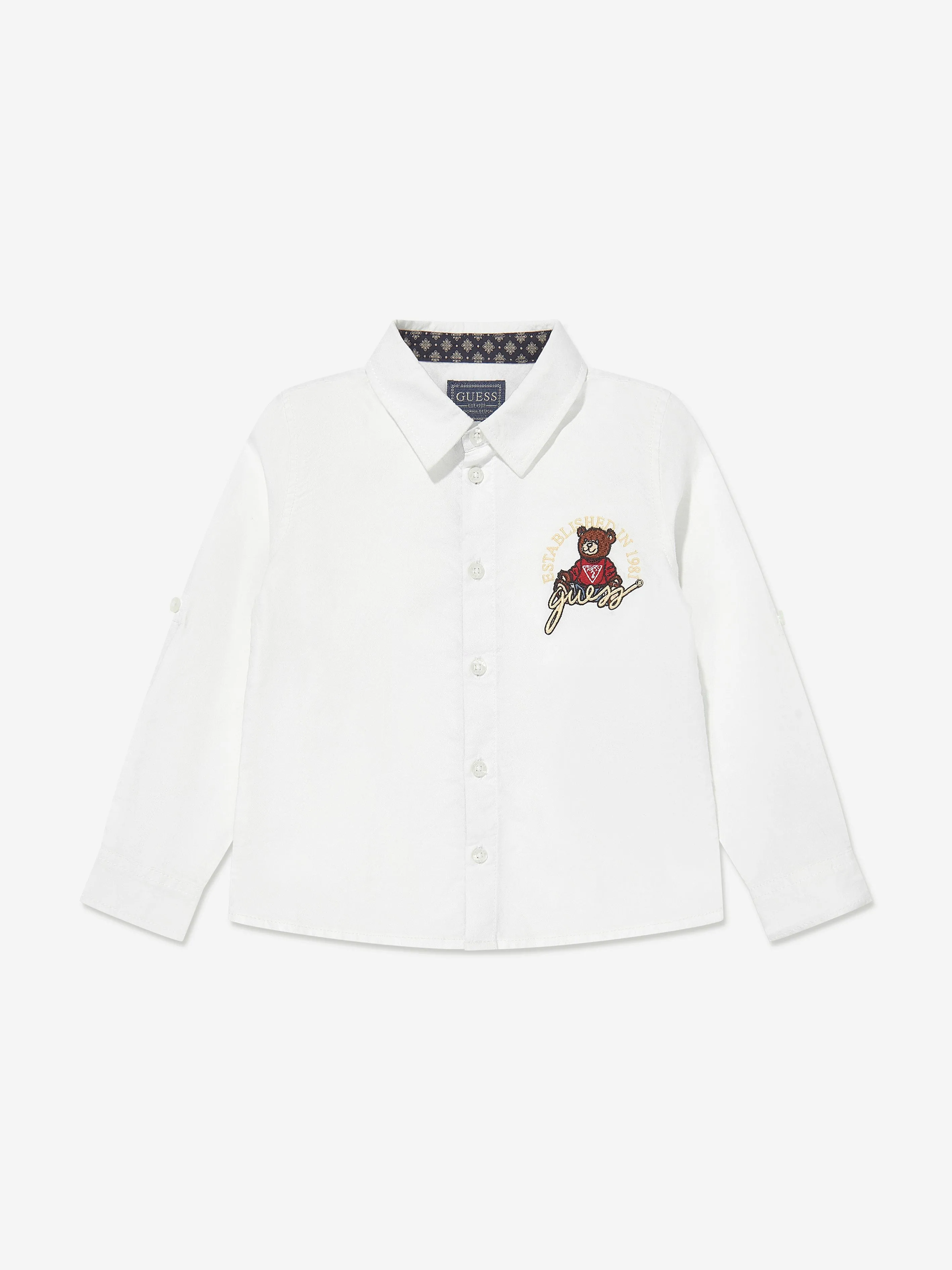 Guess Boys Long Sleeve Oxford Shirt in White