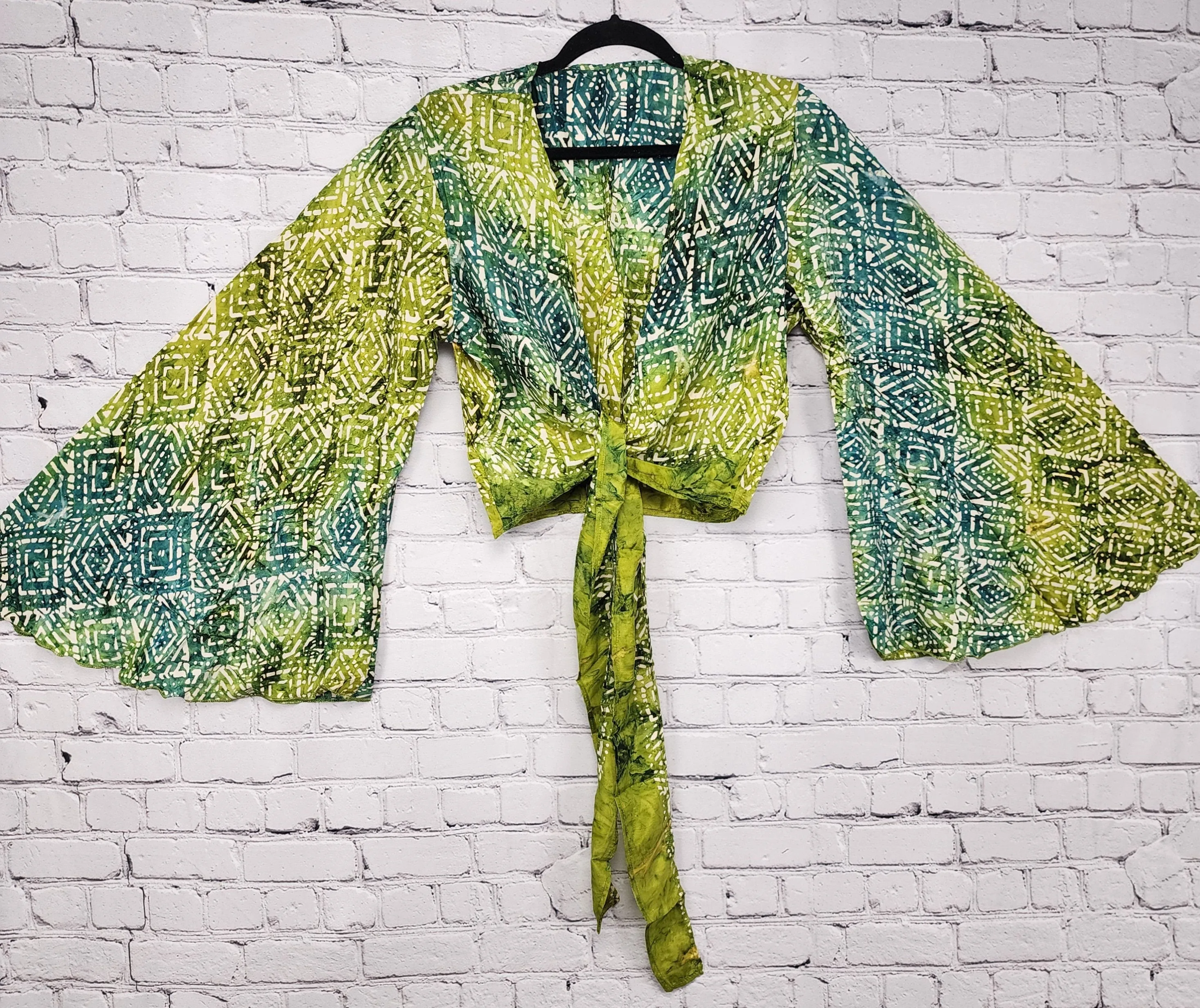 Gypsy Wrap Top/Bell Sleeve Crop Top/Tie front bell sleeve top/festival crop top/front tie front or back crop/Silk Crop top/Bohemian/