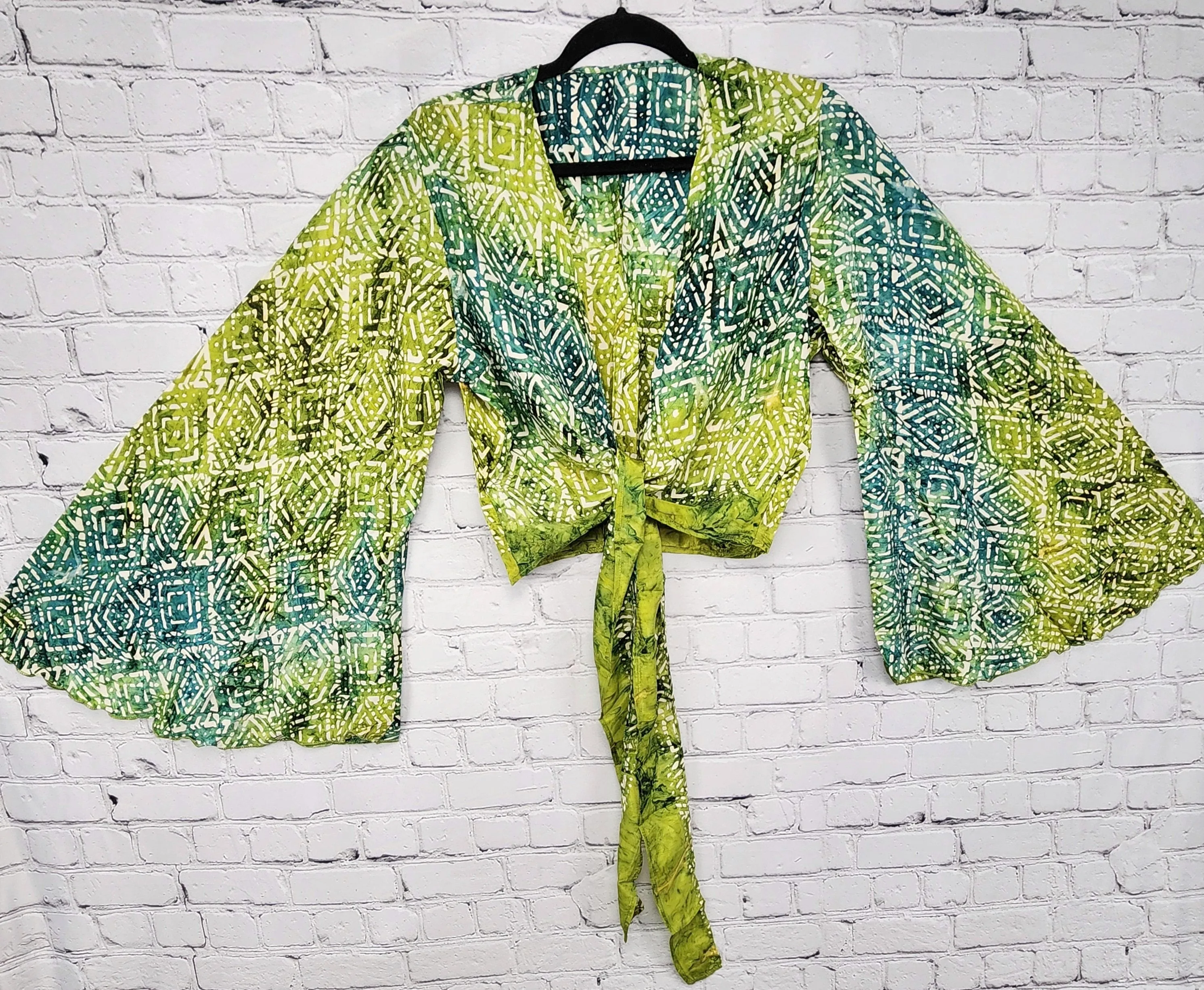 Gypsy Wrap Top/Bell Sleeve Crop Top/Tie front bell sleeve top/festival crop top/front tie front or back crop/Silk Crop top/Bohemian/
