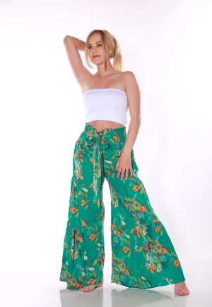 Happy Pants -tie wrap palazzo pants -Green