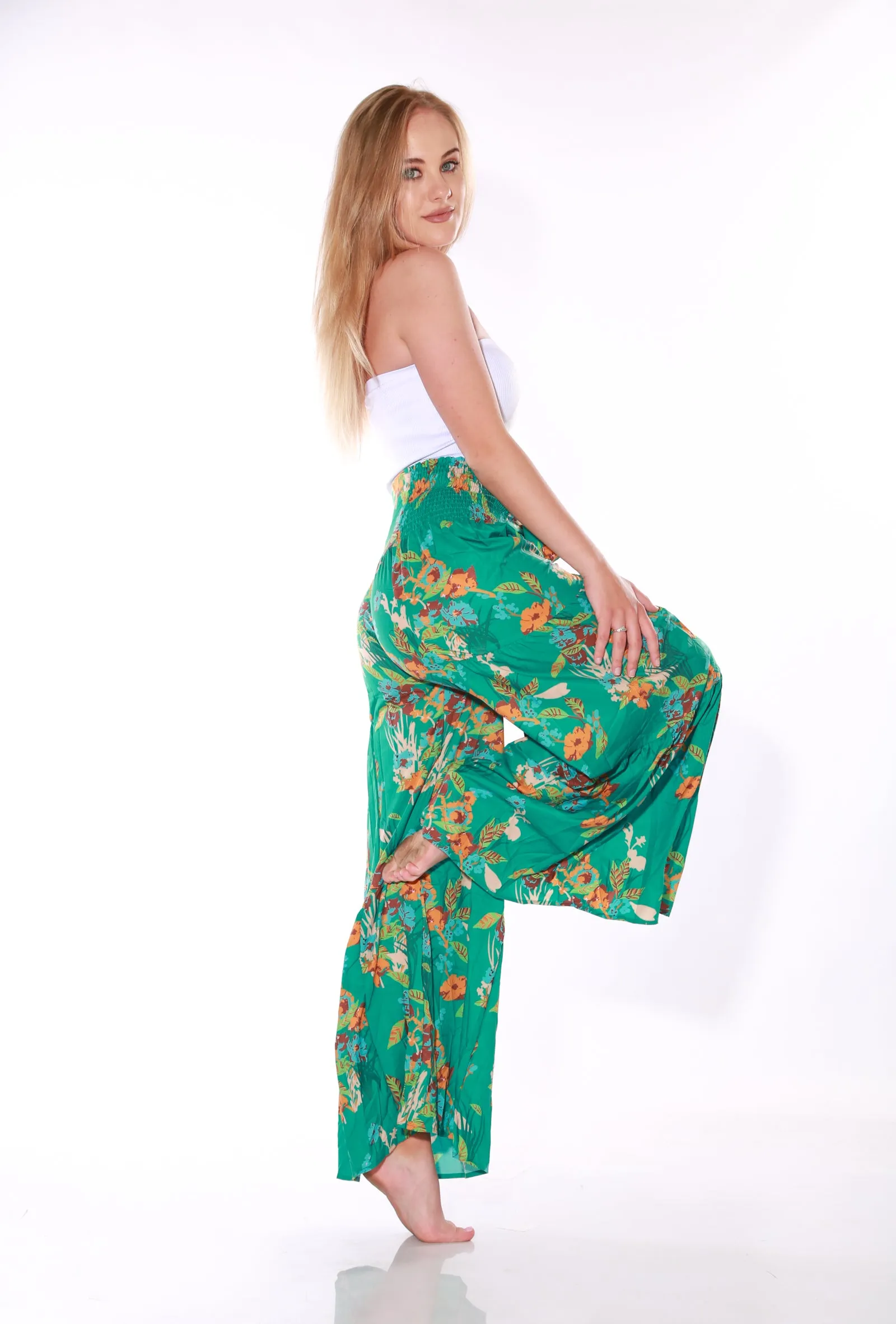 Happy Pants -tie wrap palazzo pants -Green