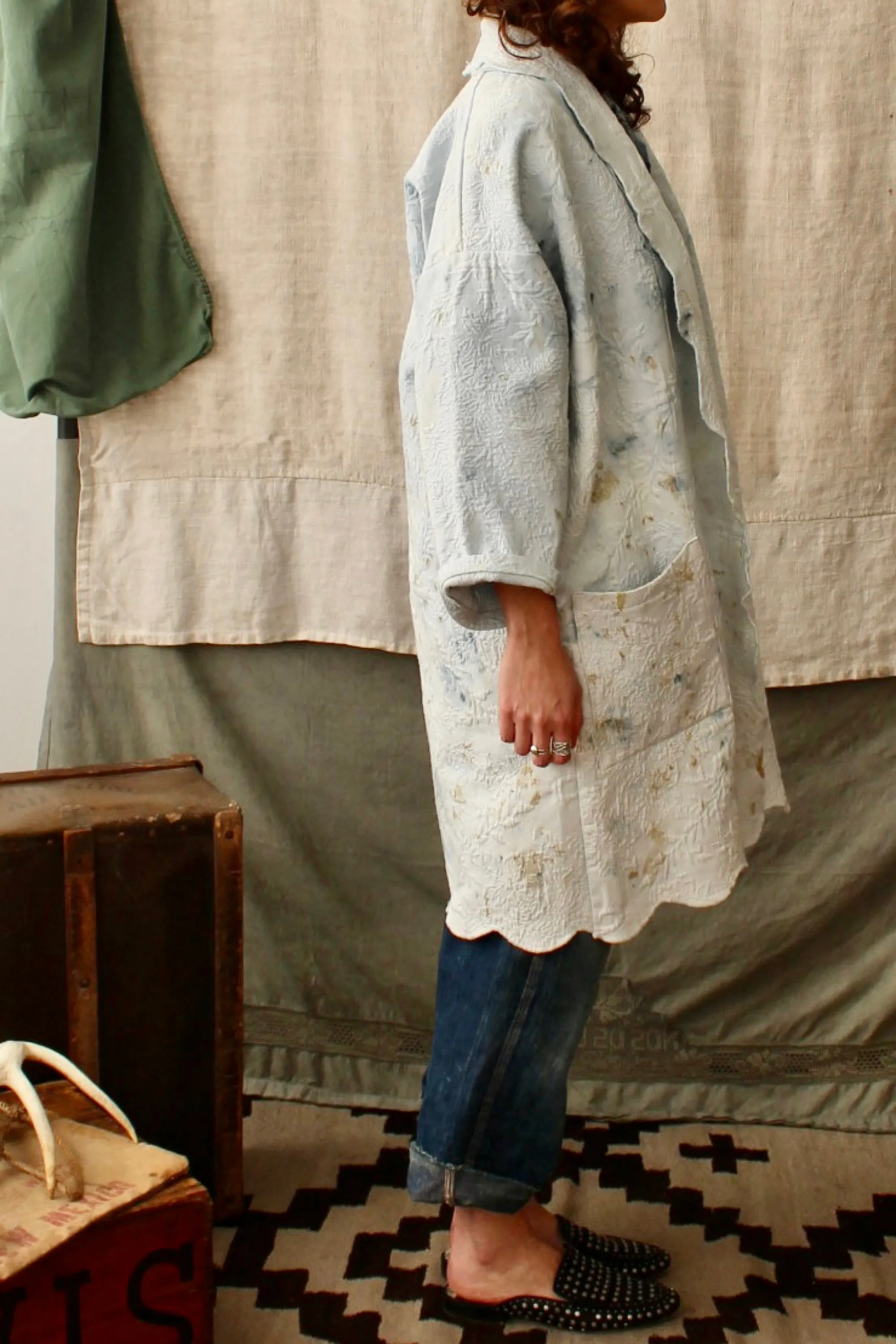 HF170 The Highlands Foundry Indigo Dyed Matelasse Duster