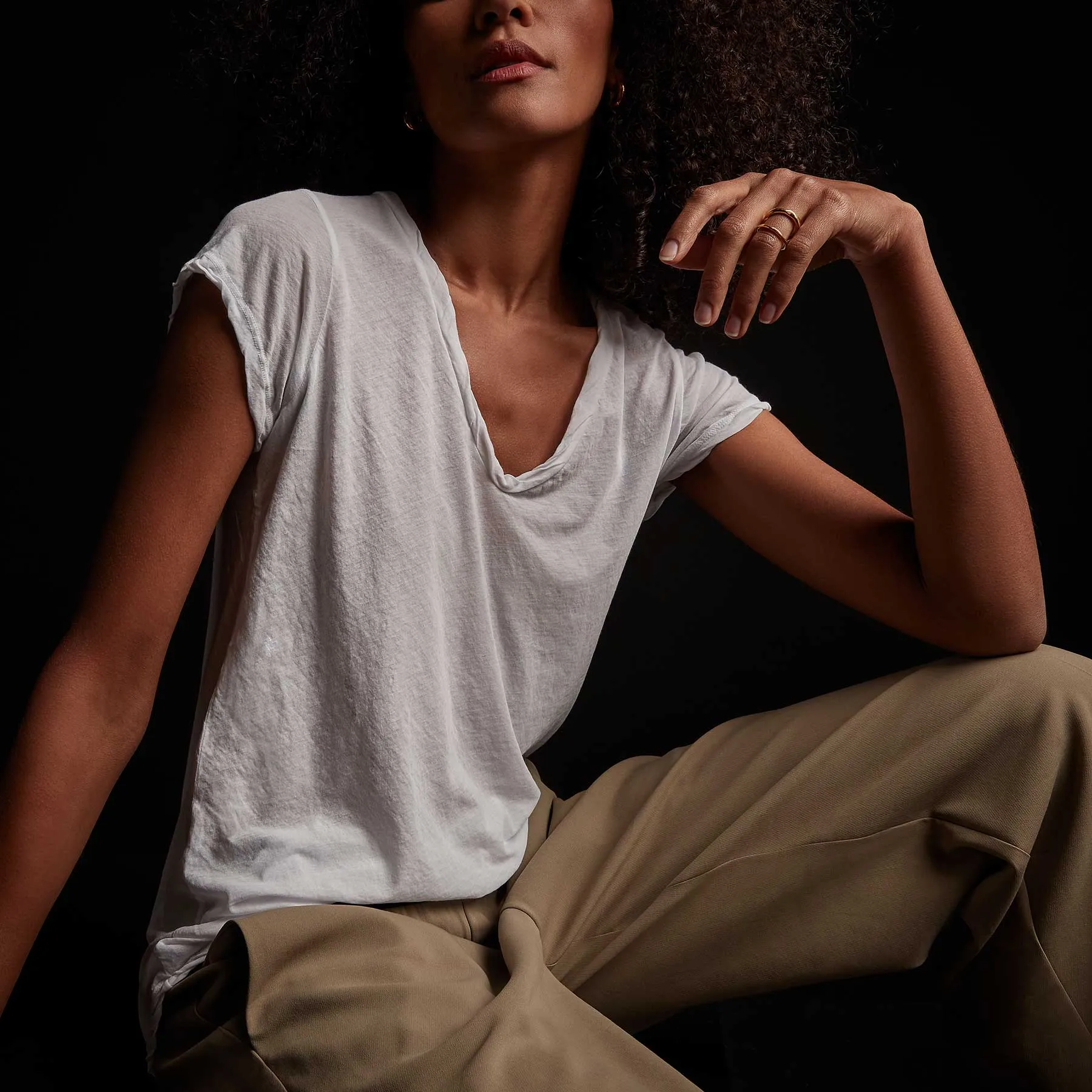 High Gauge Deep V Tee - White
