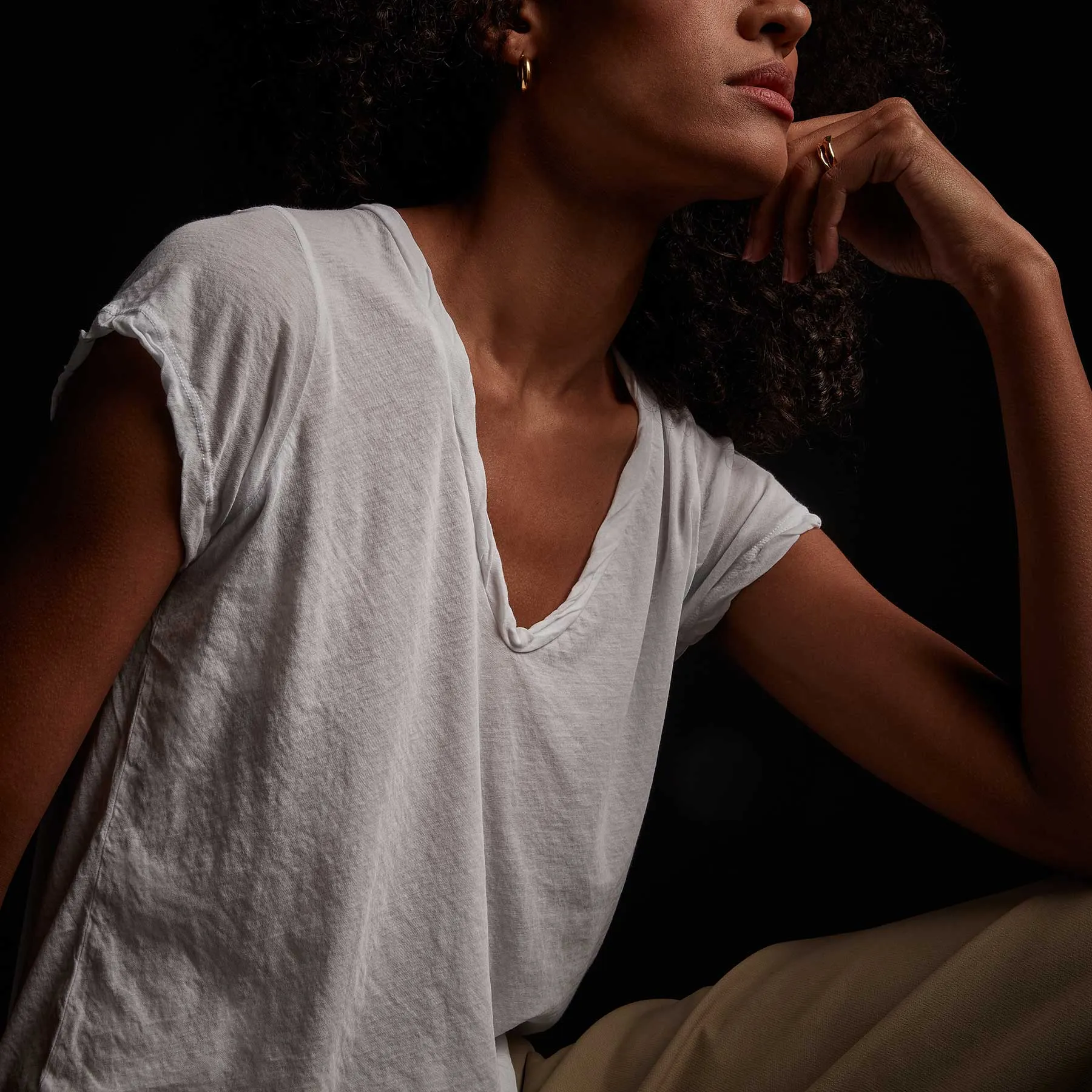 High Gauge Deep V Tee - White