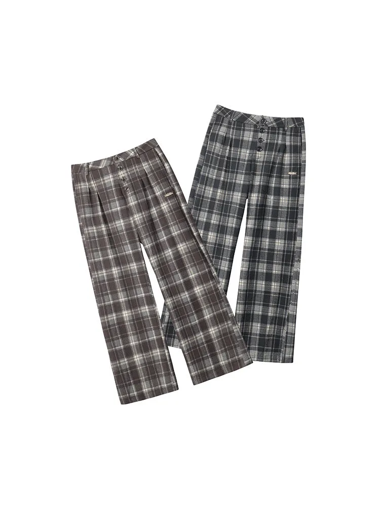 High-Waist Plaid Wide Leg Pants | Retro Streetwear Trousers