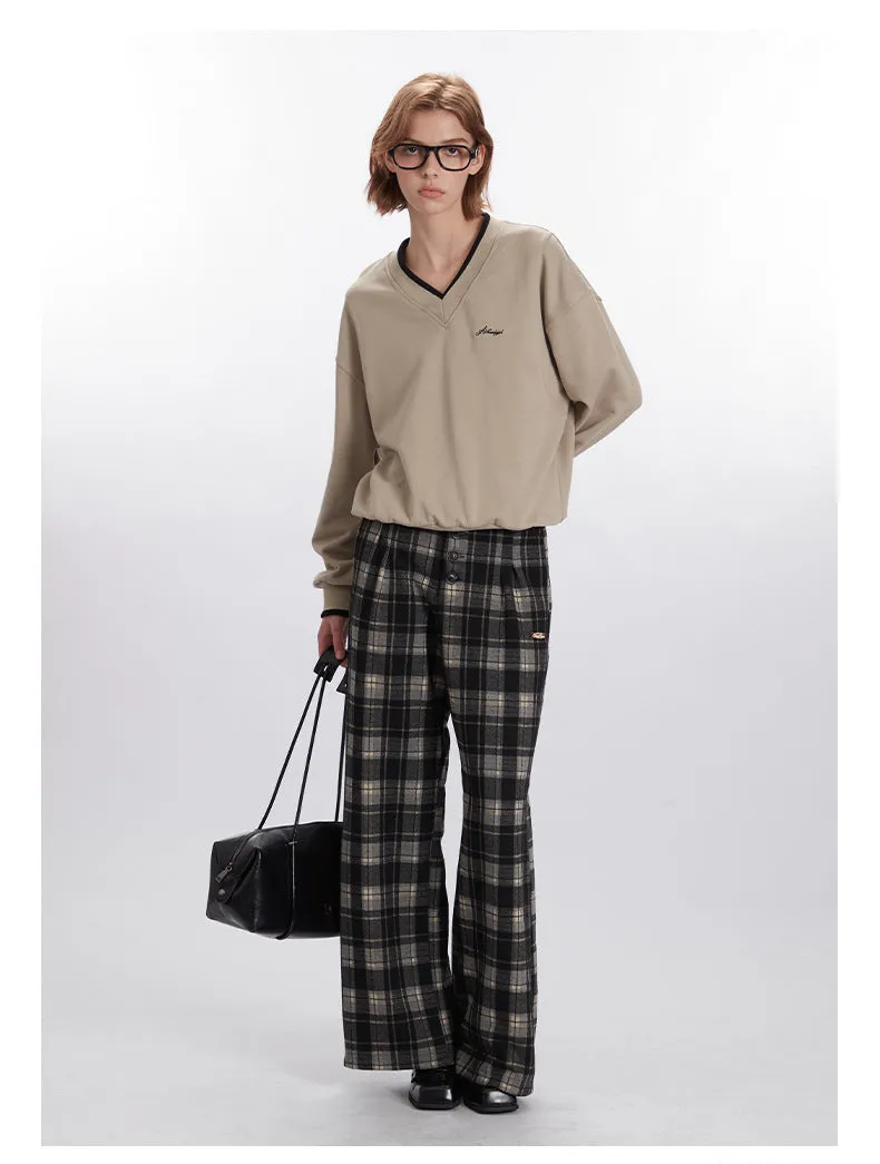 High-Waist Plaid Wide Leg Pants | Retro Streetwear Trousers