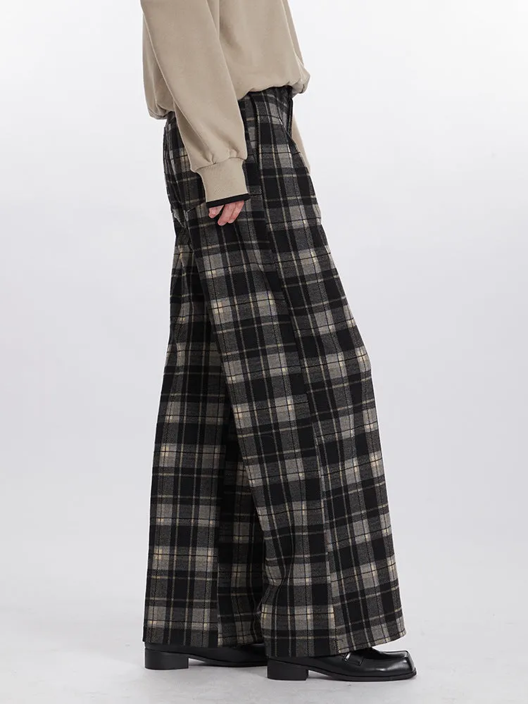 High-Waist Plaid Wide Leg Pants | Retro Streetwear Trousers