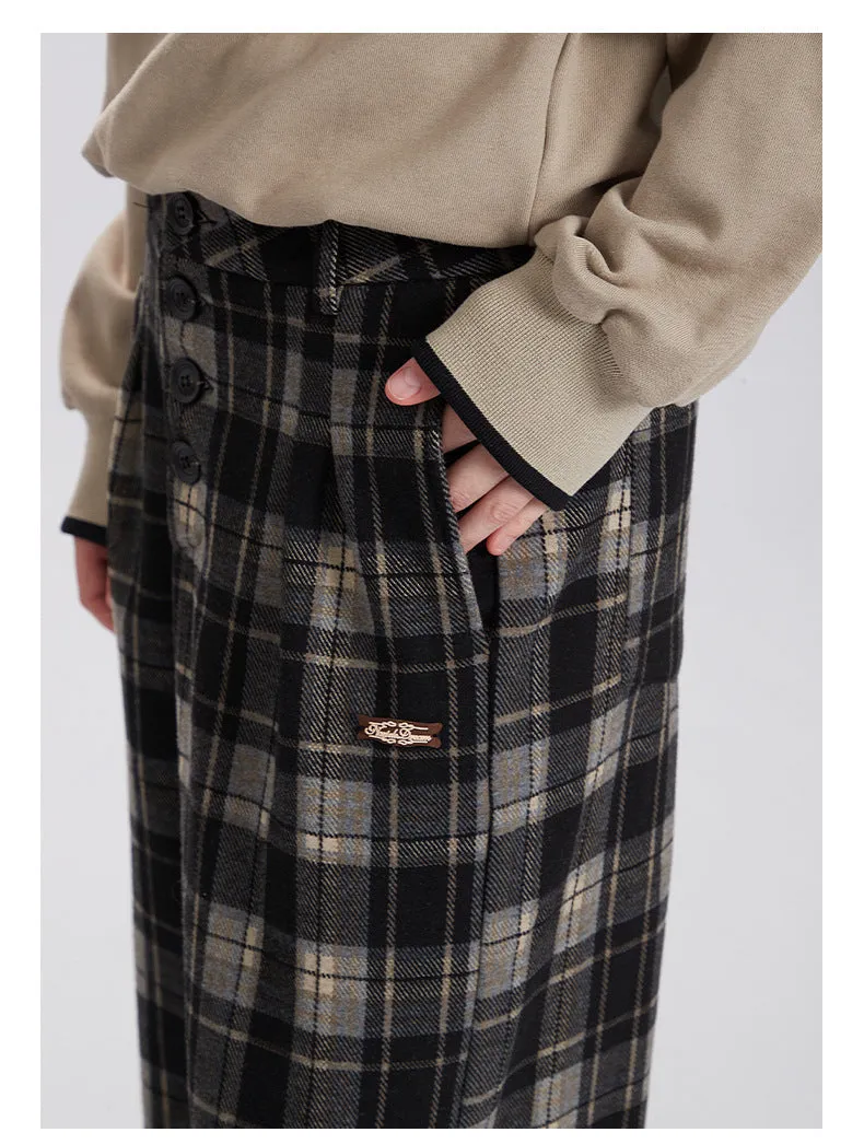 High-Waist Plaid Wide Leg Pants | Retro Streetwear Trousers
