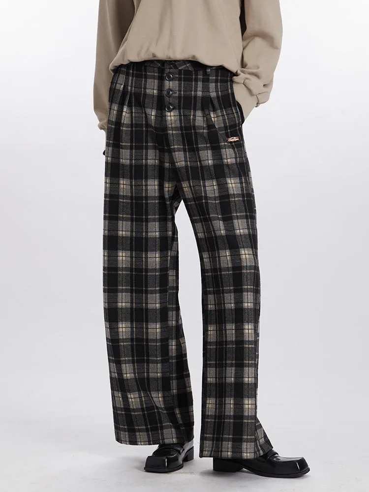 High-Waist Plaid Wide Leg Pants | Retro Streetwear Trousers