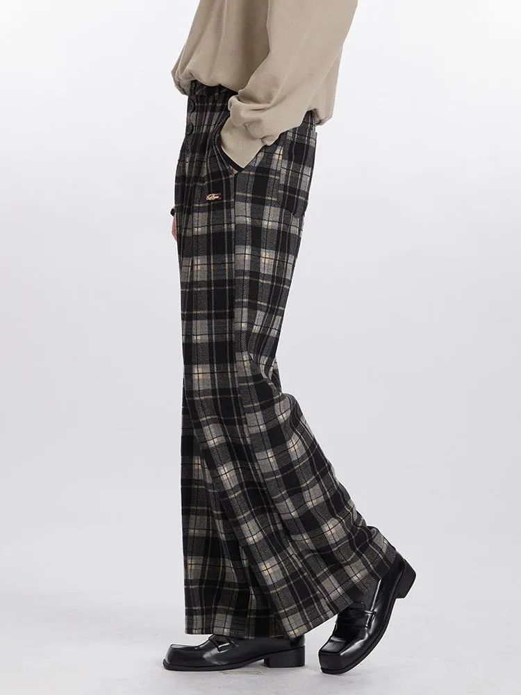 High-Waist Plaid Wide Leg Pants | Retro Streetwear Trousers