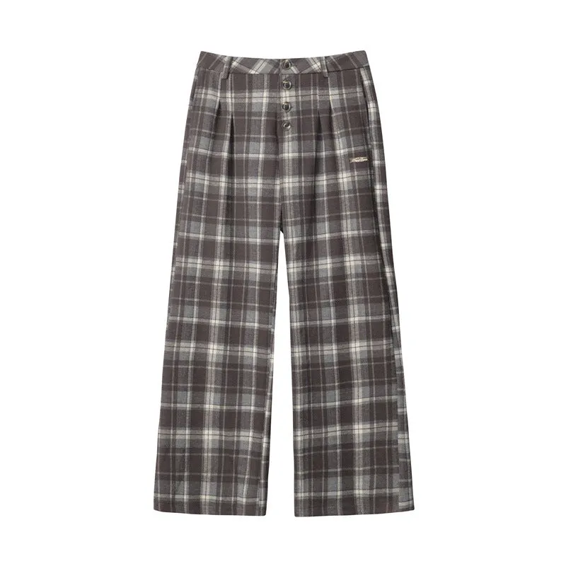 High-Waist Plaid Wide Leg Pants | Retro Streetwear Trousers