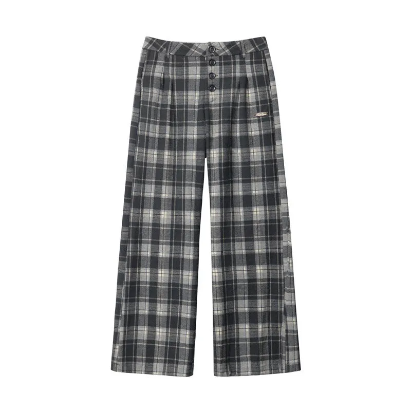 High-Waist Plaid Wide Leg Pants | Retro Streetwear Trousers