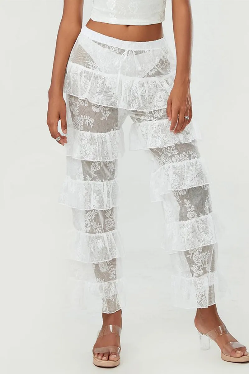 HPS1213 Tiered Ruffle Lace Pants