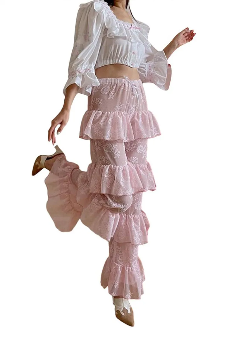HPS1213 Tiered Ruffle Lace Pants