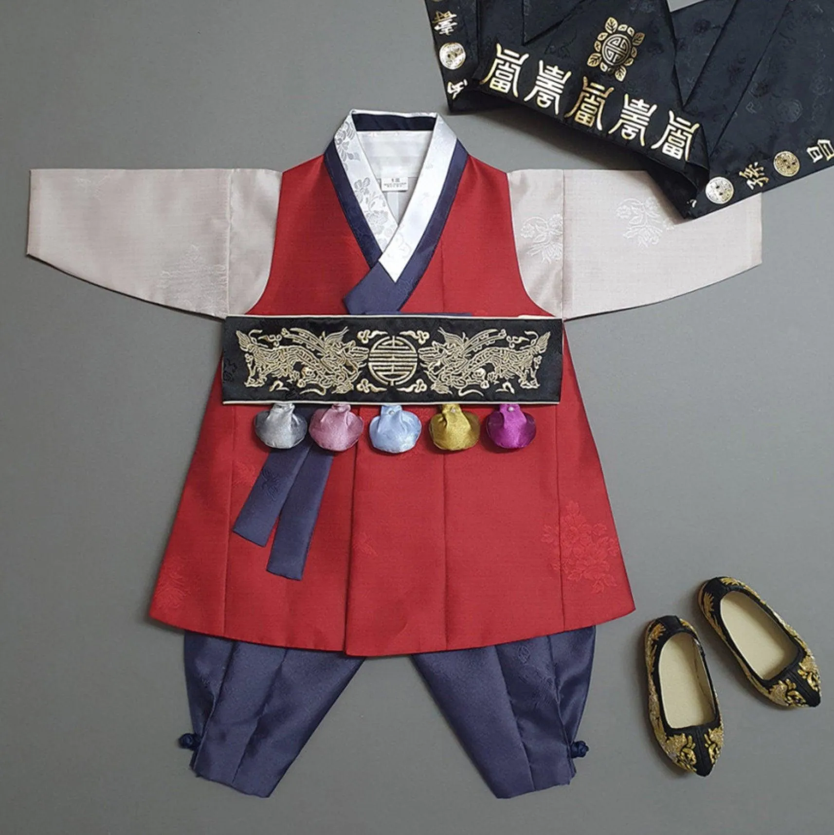 Hyedam Red Solid Boy Hanbok (100D-10YR)