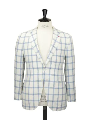 Isaia White & Light Blue Silk, Wool & Linen "Giro Inglese" Summer Jacket