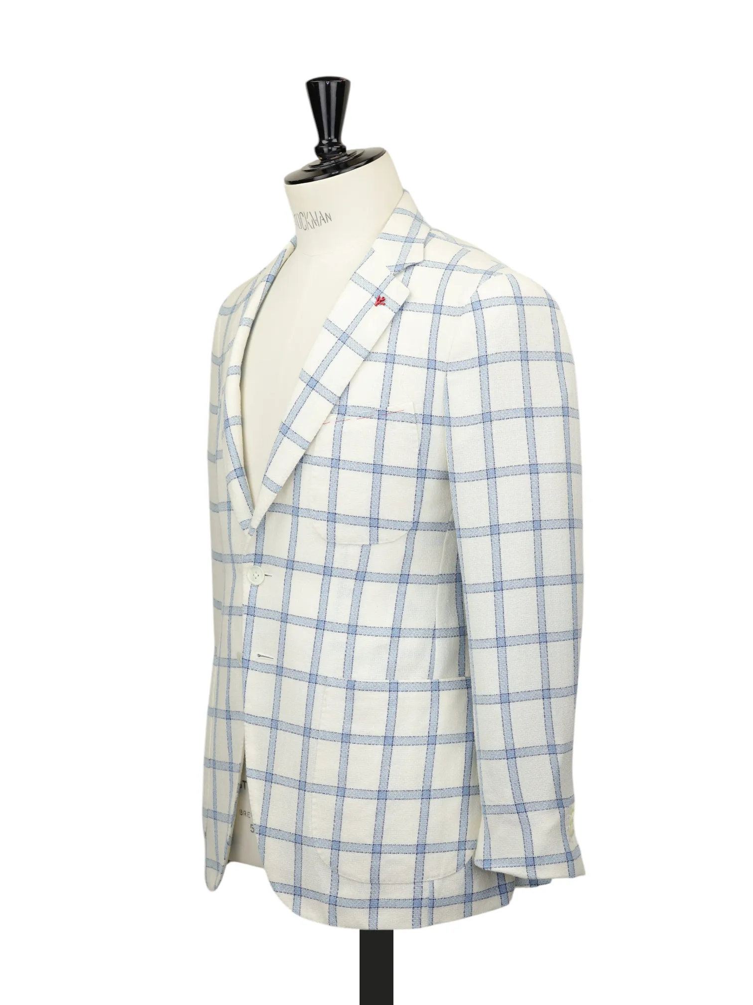 Isaia White & Light Blue Silk, Wool & Linen "Giro Inglese" Summer Jacket