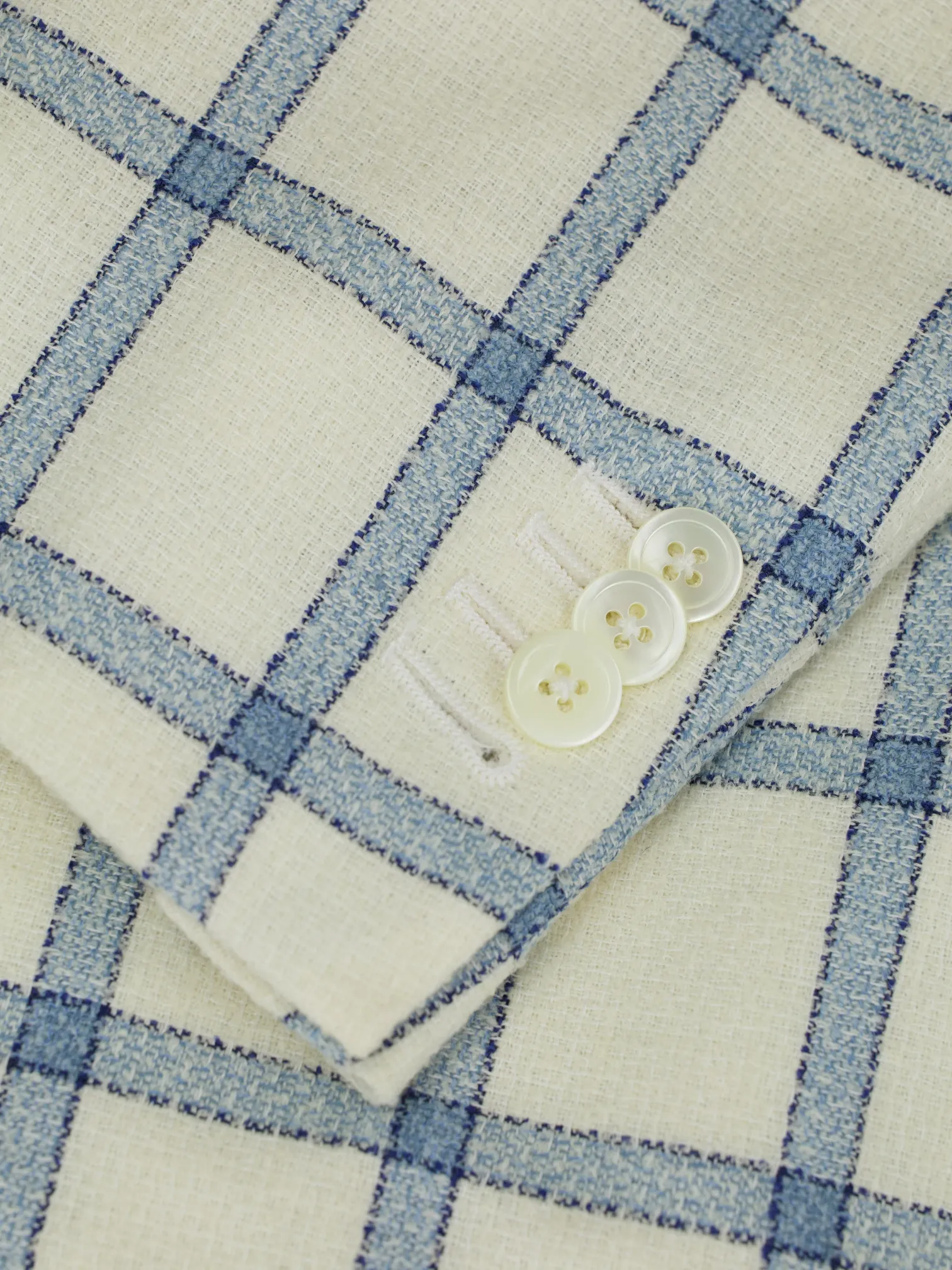 Isaia White & Light Blue Silk, Wool & Linen "Giro Inglese" Summer Jacket