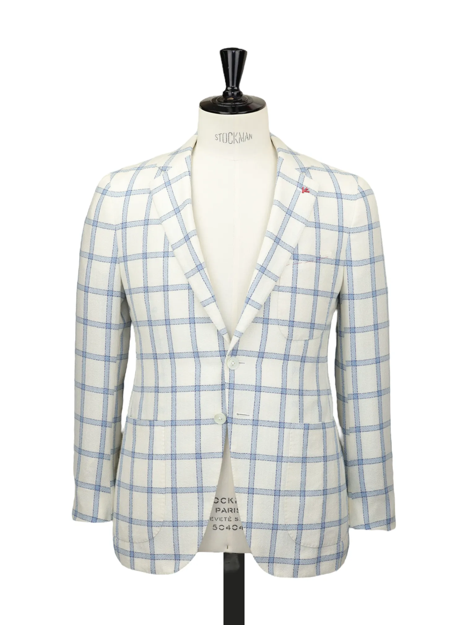 Isaia White & Light Blue Silk, Wool & Linen "Giro Inglese" Summer Jacket