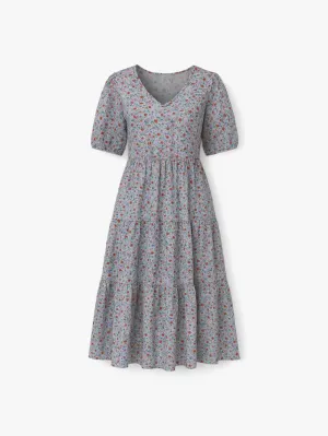 Jada | Women's Fancy Floral V-Neck Short Sleeve Summer Midi Dress