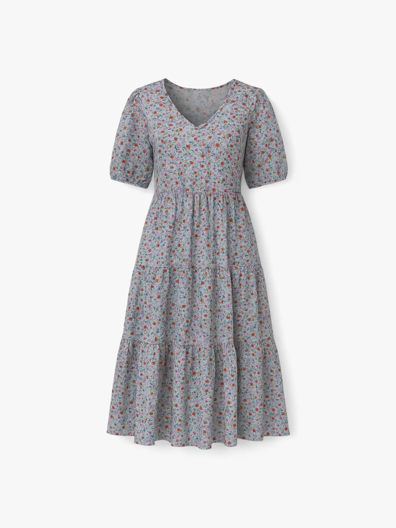 Jada | Women's Fancy Floral V-Neck Short Sleeve Summer Midi Dress
