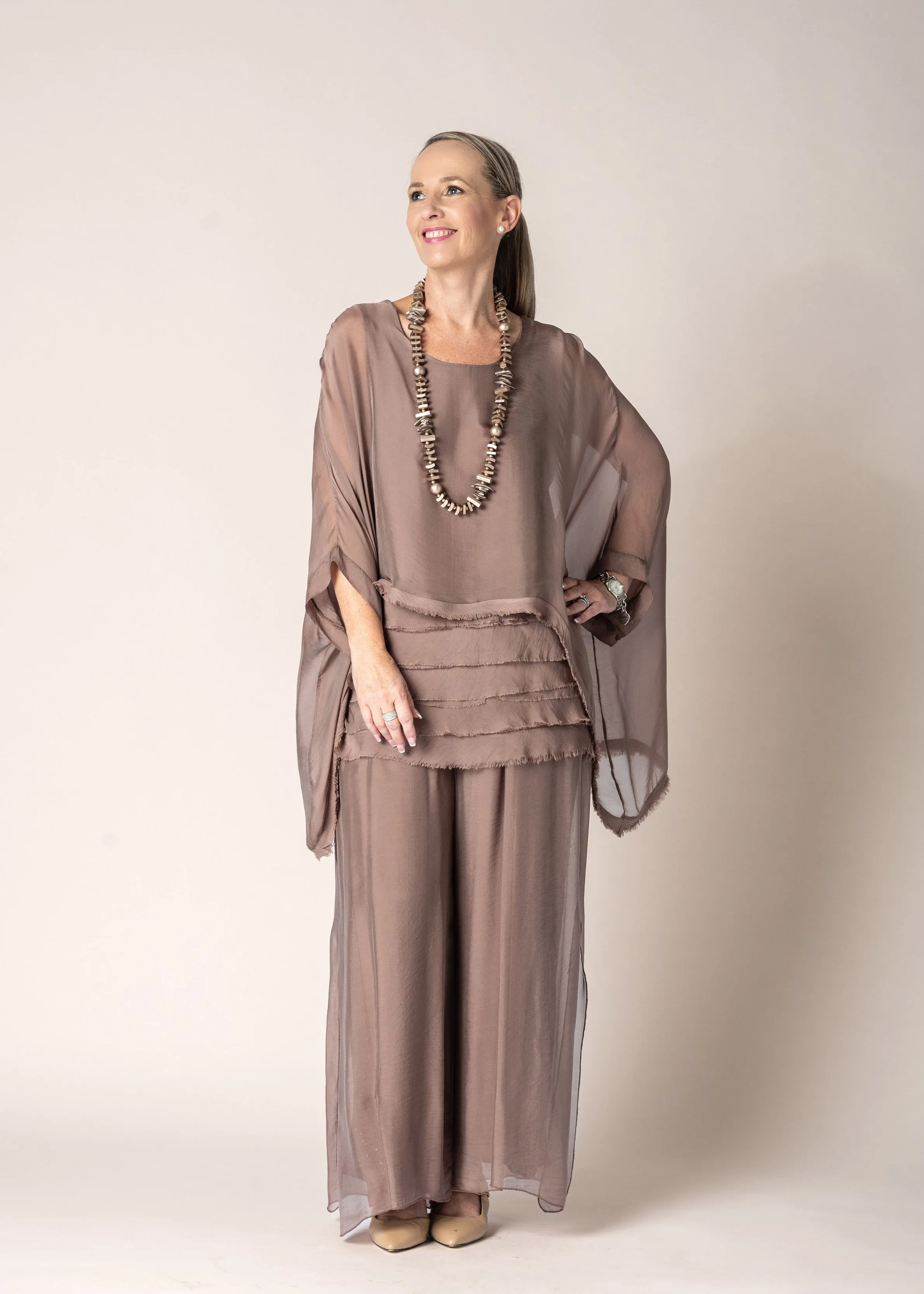 Karolina Silk Pants in Milk Chocolate