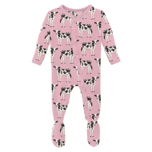 Kickee Pants Print Classic Ruffle Footie with 2 Way Zipper- Cake Pop Cows