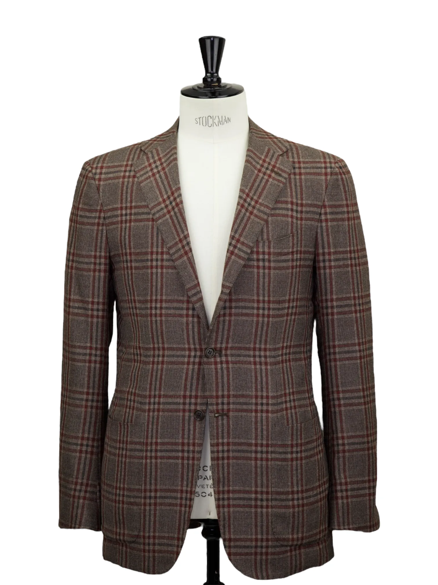 Kiton Brown & Red Cashmere, Linen & Silk Windowpane Jacket