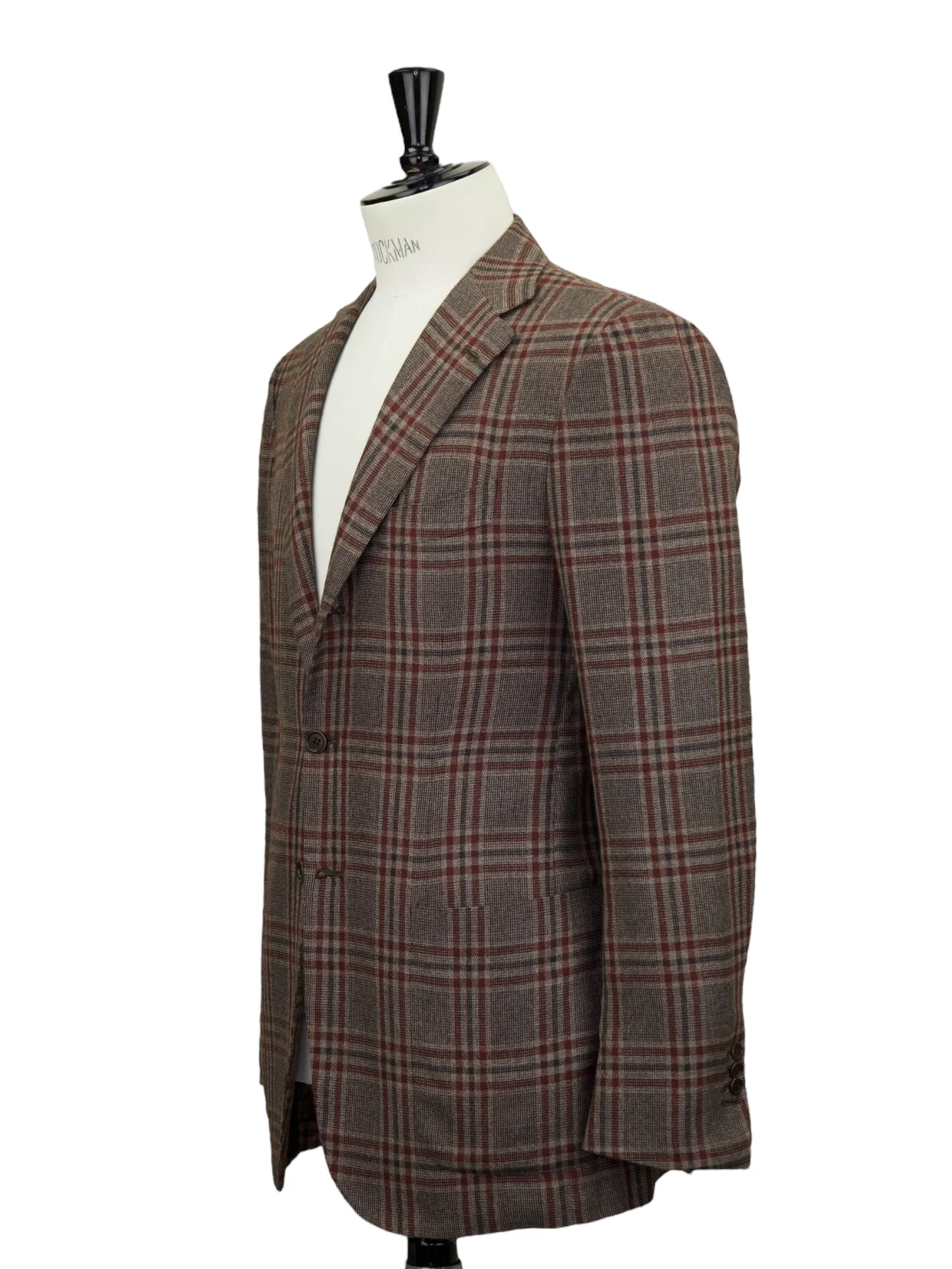 Kiton Brown & Red Cashmere, Linen & Silk Windowpane Jacket