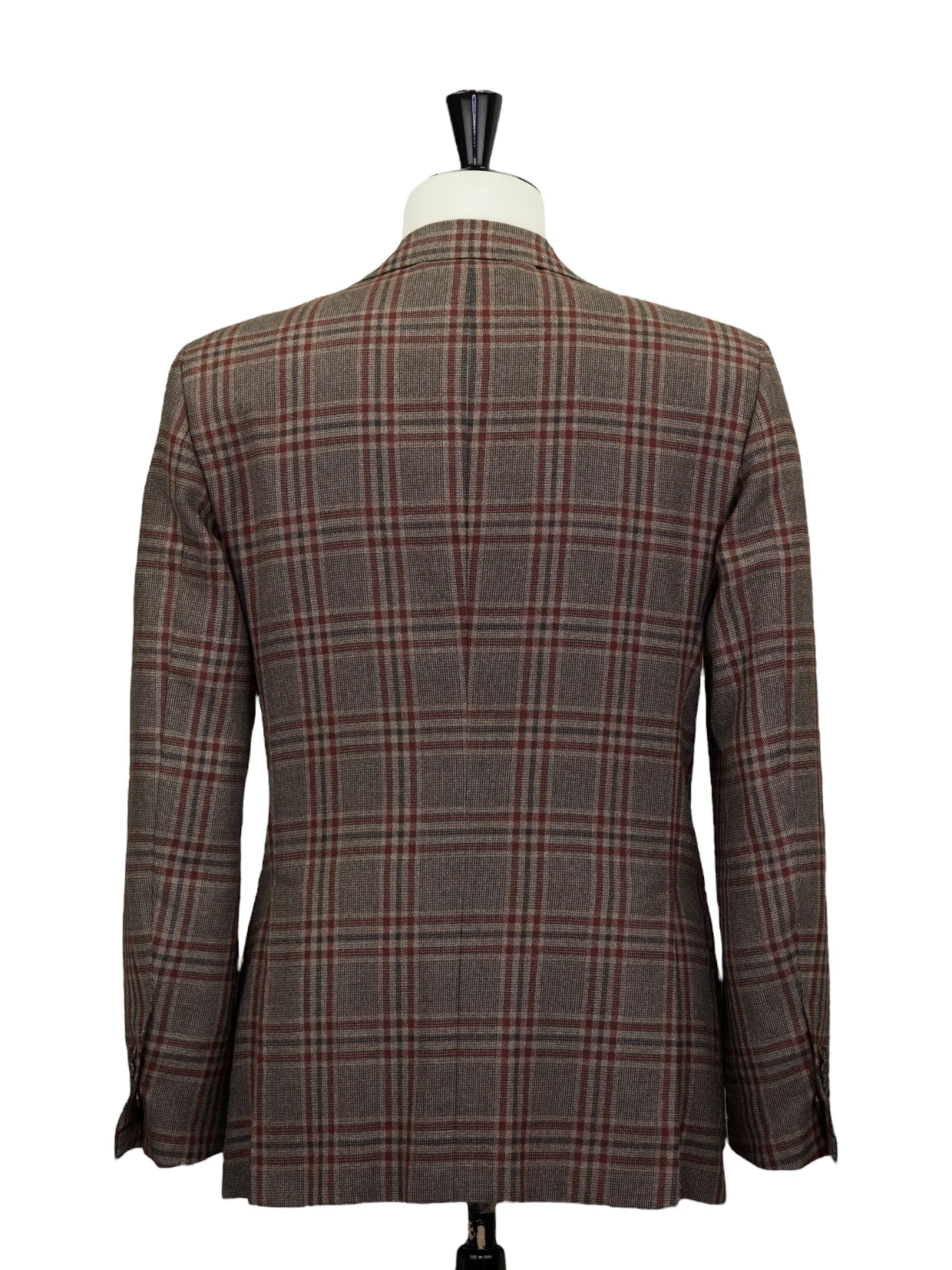 Kiton Brown & Red Cashmere, Linen & Silk Windowpane Jacket