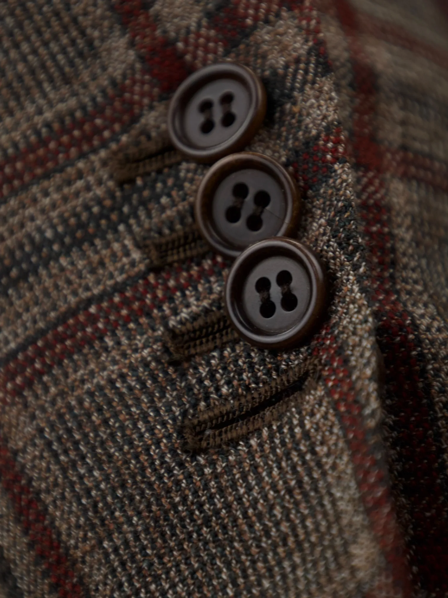Kiton Brown & Red Cashmere, Linen & Silk Windowpane Jacket