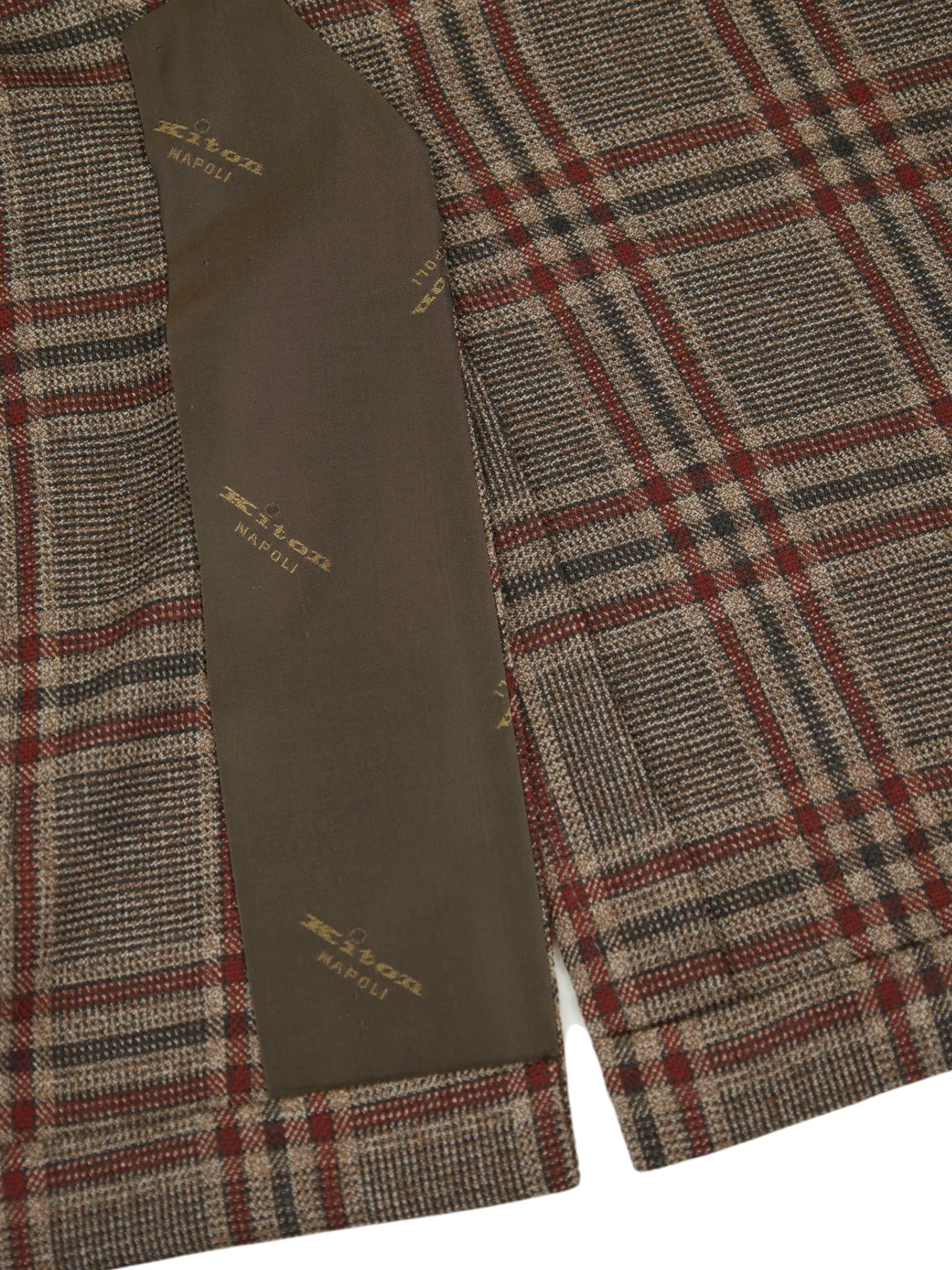 Kiton Brown & Red Cashmere, Linen & Silk Windowpane Jacket