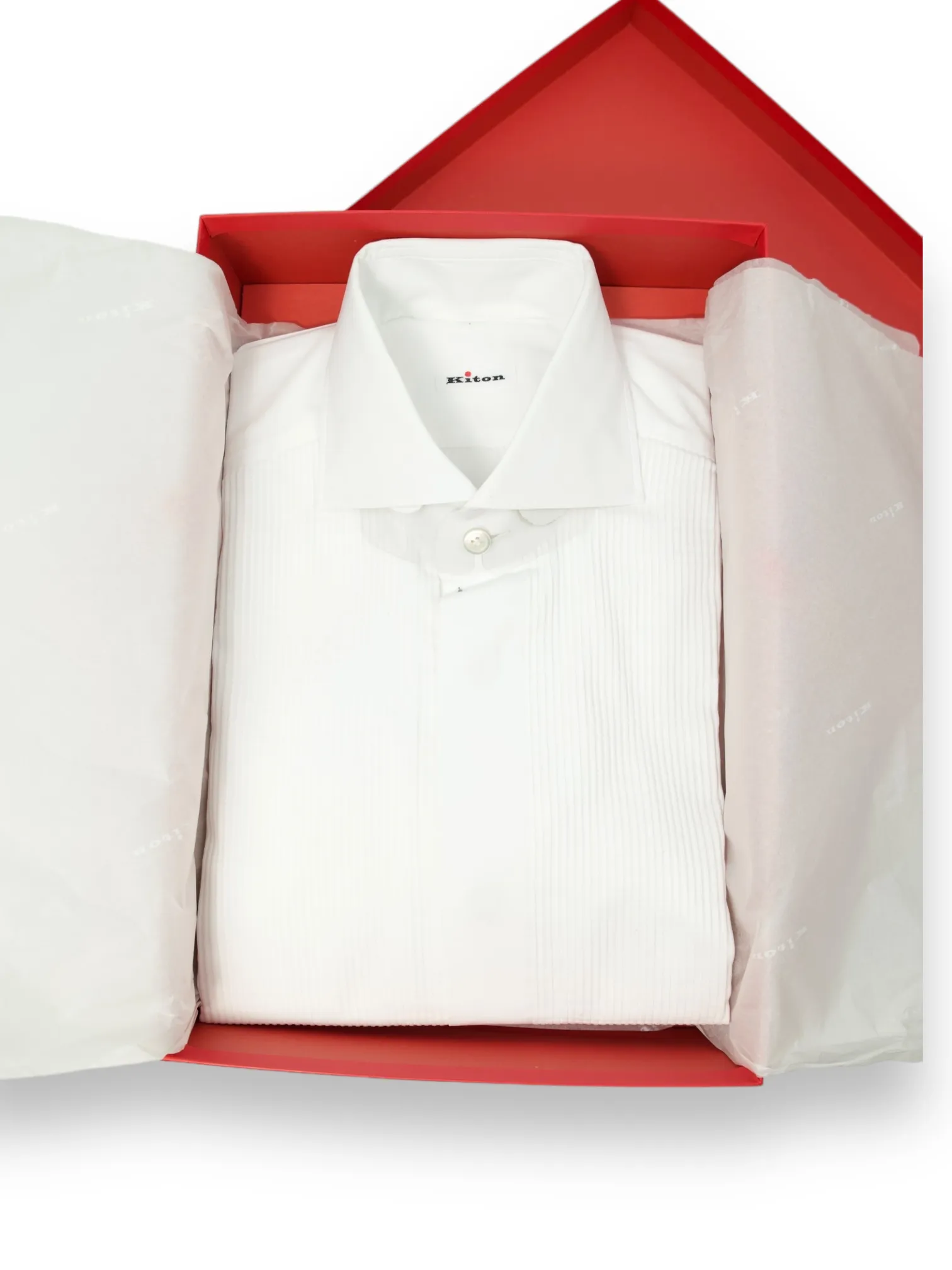Kiton White Pleated Tuxedo Shirt