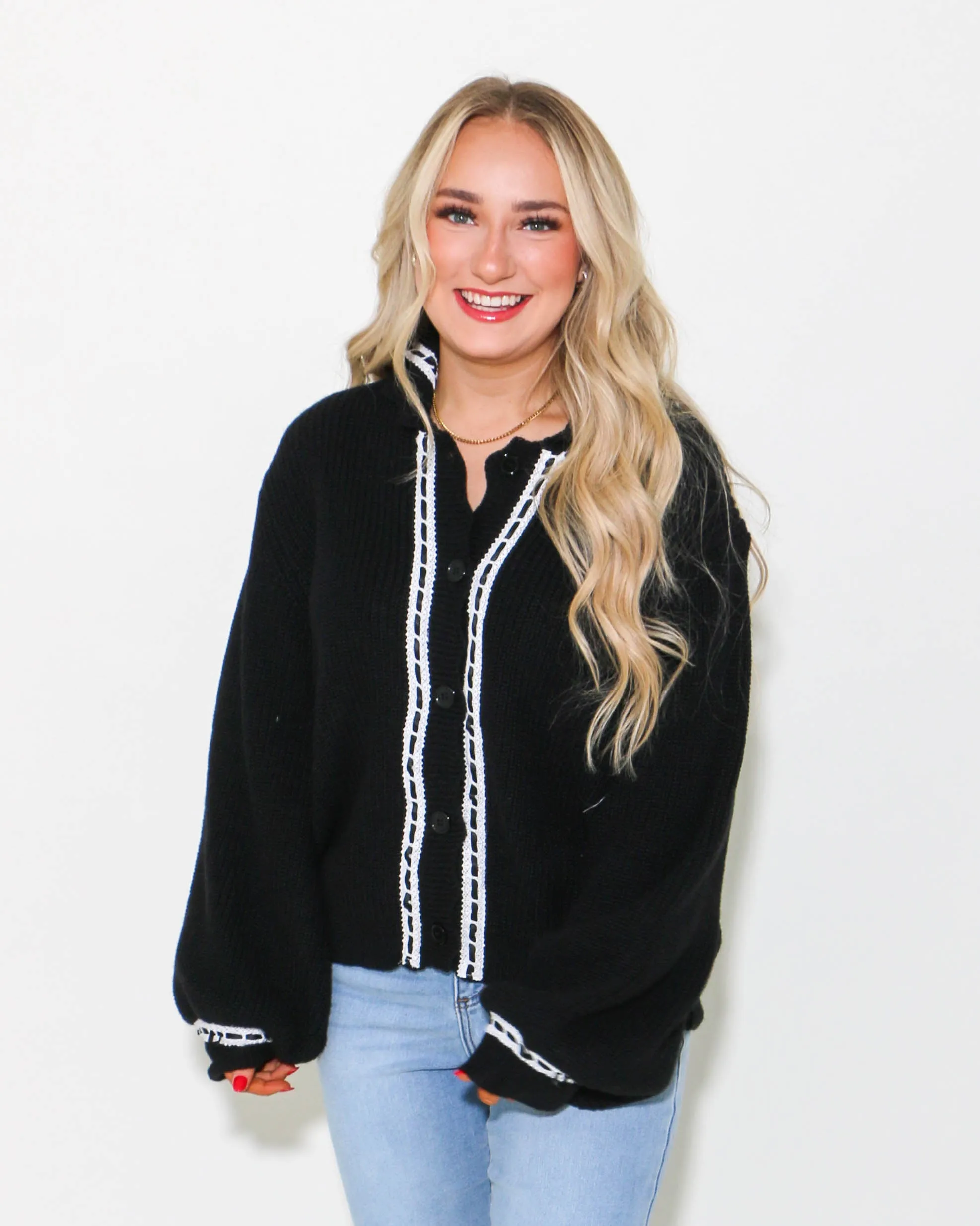 Lace Trim Knit Sweater Jacket
