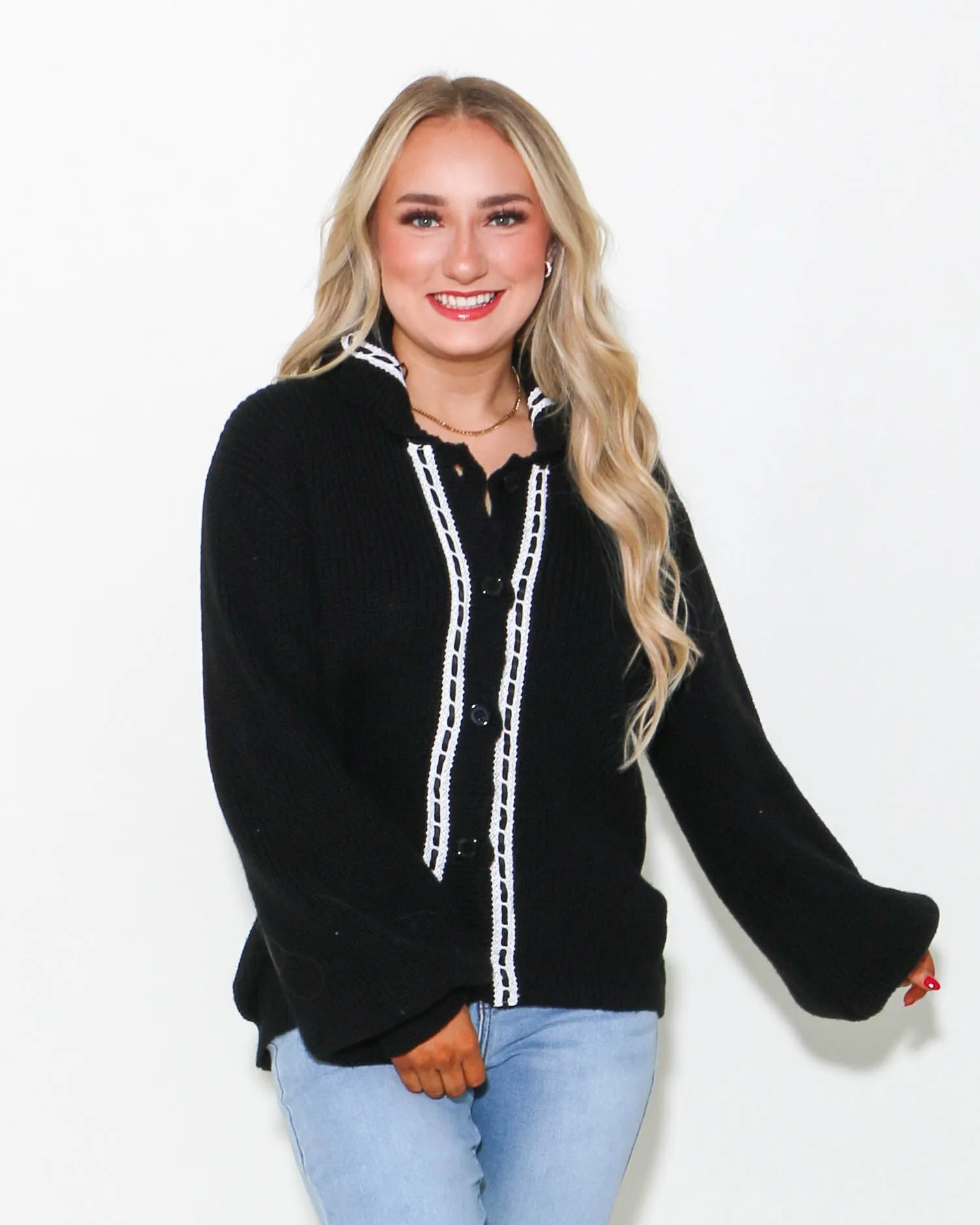 Lace Trim Knit Sweater Jacket