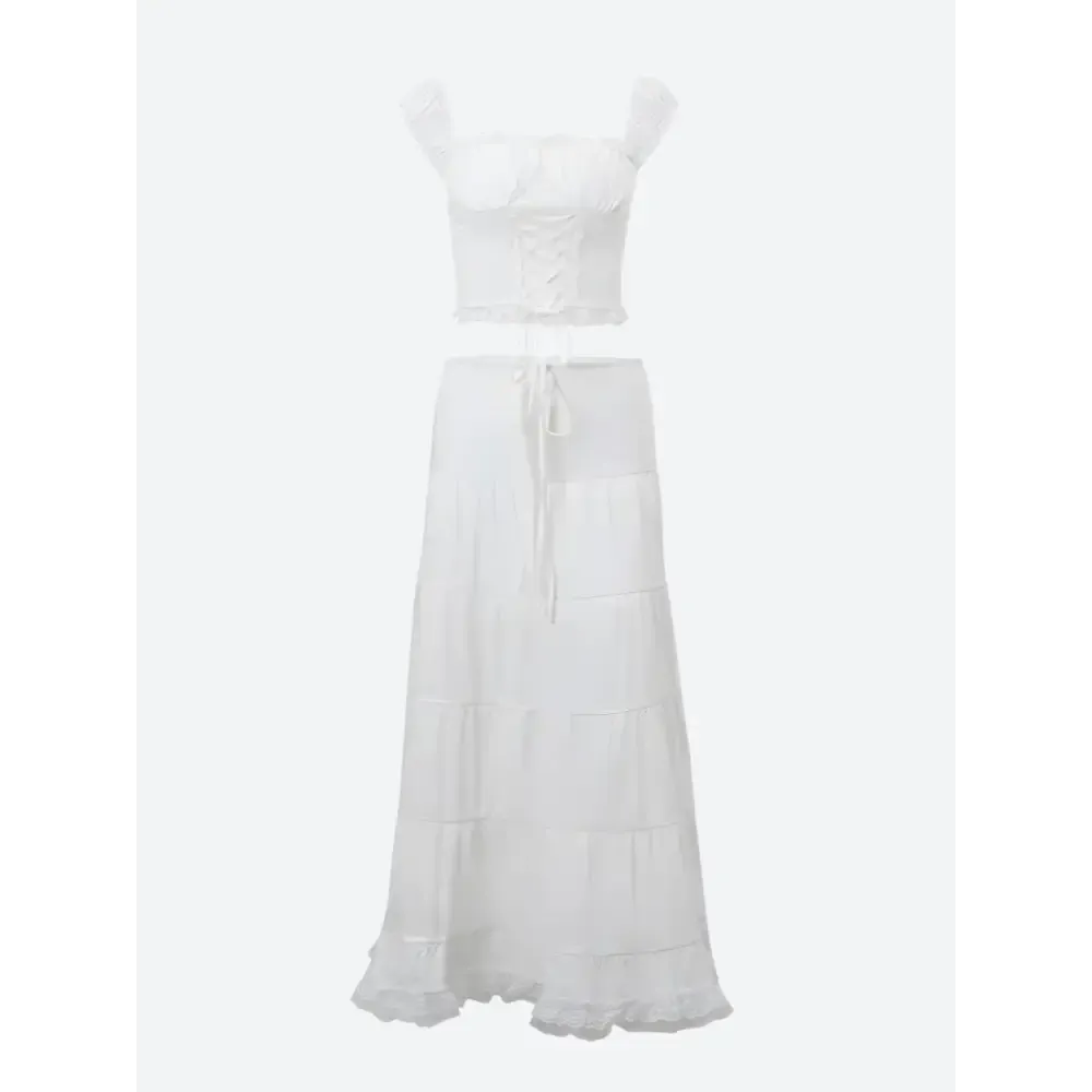 Lace-Up Crop Top and Flowing Maxi Skirt for Y2K Style