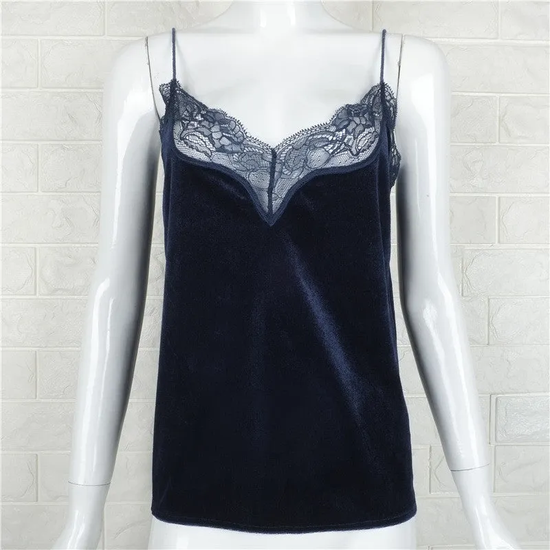 Lace Velour Silk Bralette Top V Neck Camisole Tank Top Fitness Vest Women Short Bustier Crop Top Shirt