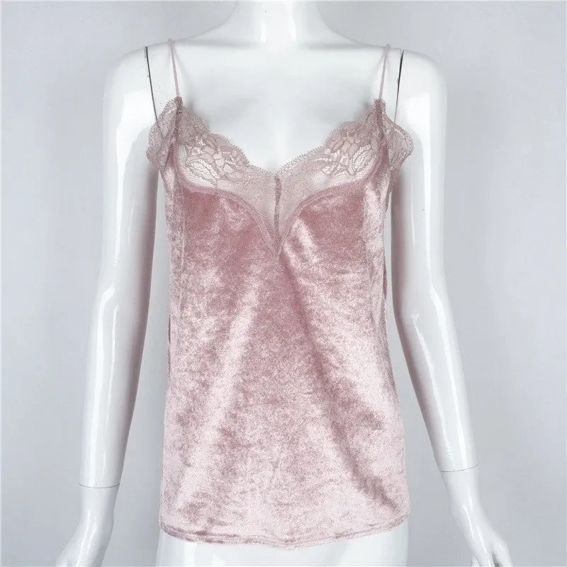 Lace Velour Silk Bralette Top V Neck Camisole Tank Top Fitness Vest Women Short Bustier Crop Top Shirt