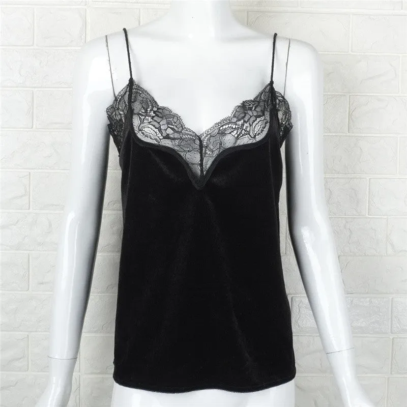 Lace Velour Silk Bralette Top V Neck Camisole Tank Top Fitness Vest Women Short Bustier Crop Top Shirt